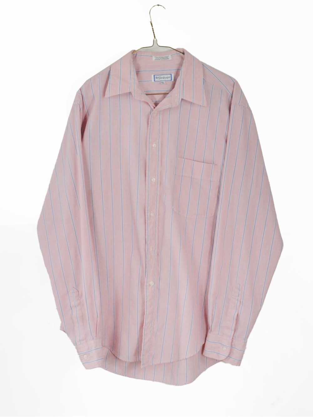 Vintage Yves Saint Laurent YSL Pink Blue Stripe Button Up Long Sleeve Shirt Top
